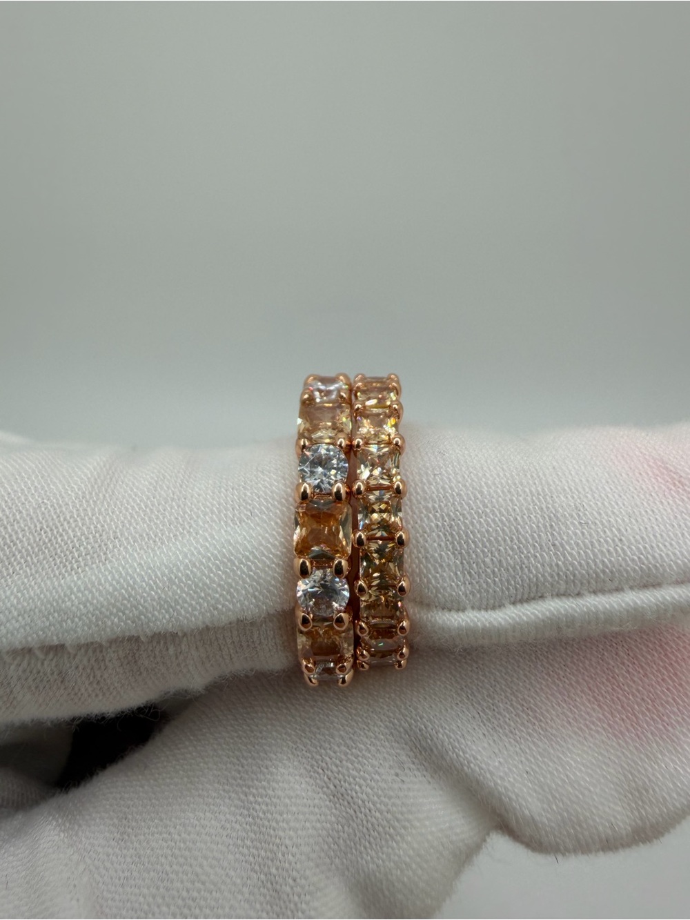 Rose Gold Eternity Stack Ring - Women's Band- Lab Created Amber Topaz Size 8 - Picture 4 of 5